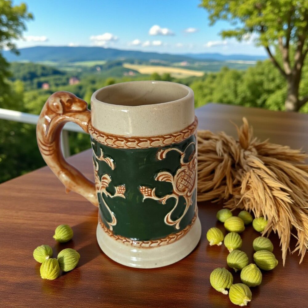 Vintage Ceramic Beer Stein Hand Painted Figural Dog Handle Occupied Japan